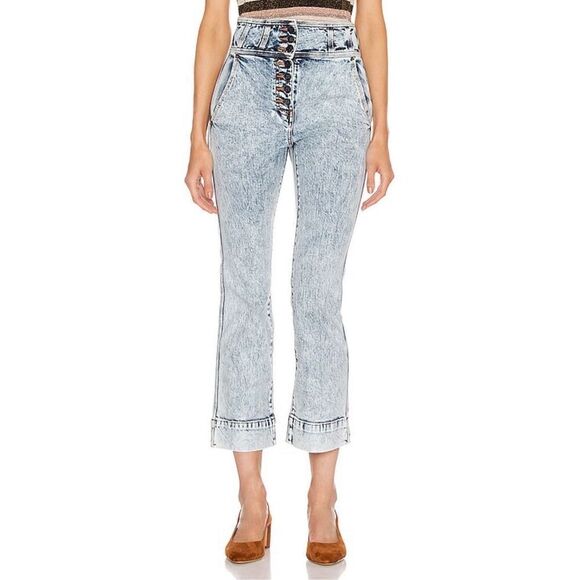 Ulla Johnson Ellis Acid Wash Wide Jeans Light Wash Size 6 Cropped - Picture 1 of 15